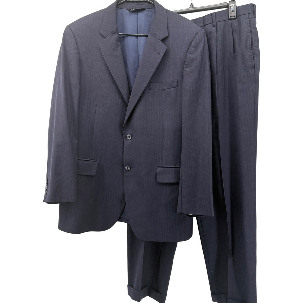 Jos A Bank Signature Collection Mens 43R Navy Blue 100% Wool 2 Piece Suit Set